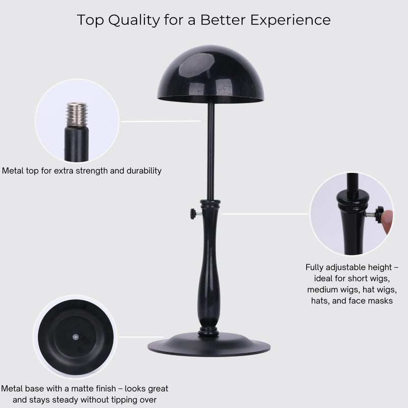 lightmay Wig Stand – Adjustable Wig Stand with Metal Base (12"–19"), Non-Slip Velvet Cover, Breathable Top, Easy Assembly, Stable Holder for Wigs, Hats & Masks - Image 3